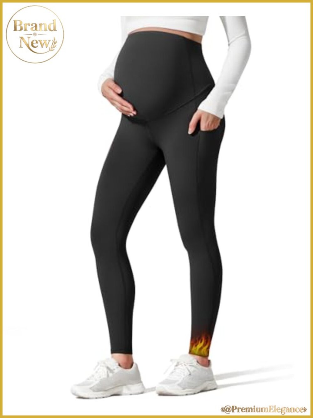 Fleece Lined Maternity Leggings High Rise Skinny Yoga Pants Pockets